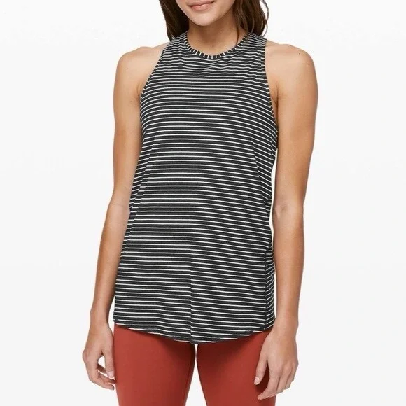 Lululemon All Tied Up Tank Modern Stripe grey White Workout Top - Picture 1 of 6